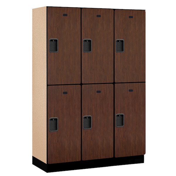 2 Tier Designer Locker, 54"Wx76"Hx18"D, 6 Door, Mahogany